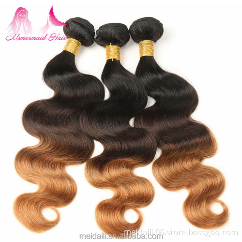 1b/4/27 ombre body wave hair virgin peruvian sew in human hair weave 3 hair bundles with 4*4 closure